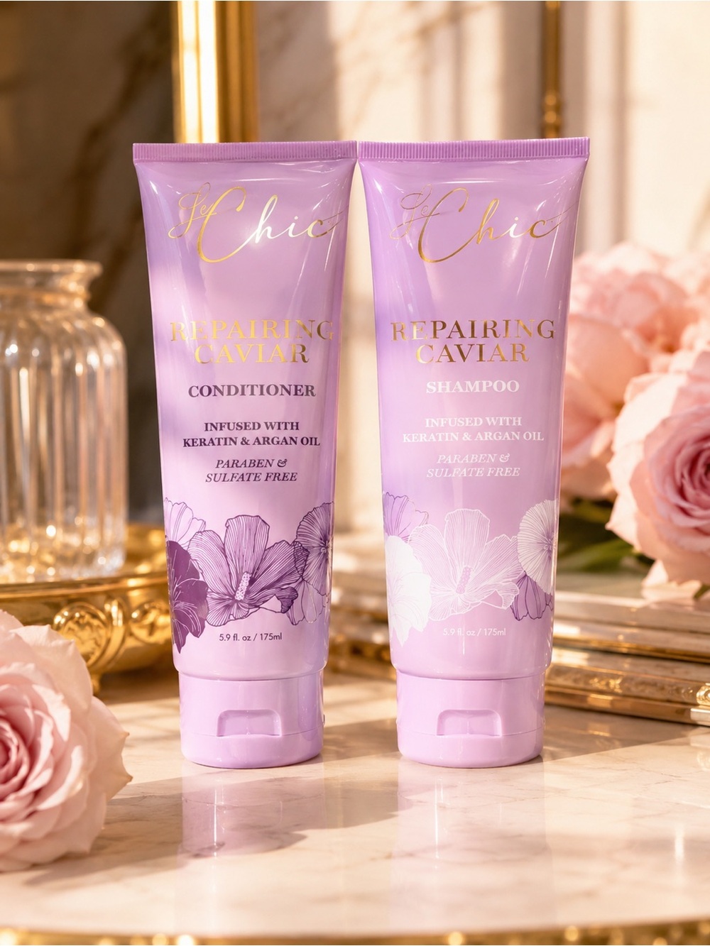 Le Chic Repairing Caviar Shampoo & Conditioner Set | Keratin & Argan Oil